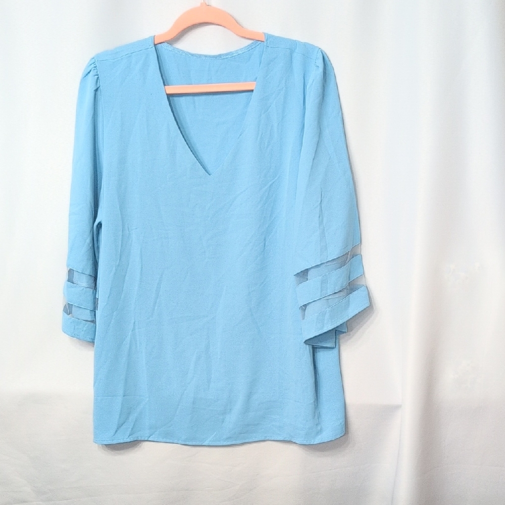 Light Blue V-Neck Women's Top XXL